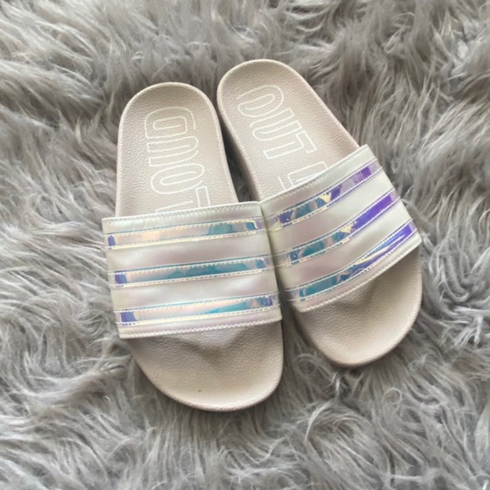 Adidas Off White Iridescent Stripe Slide On Sandal